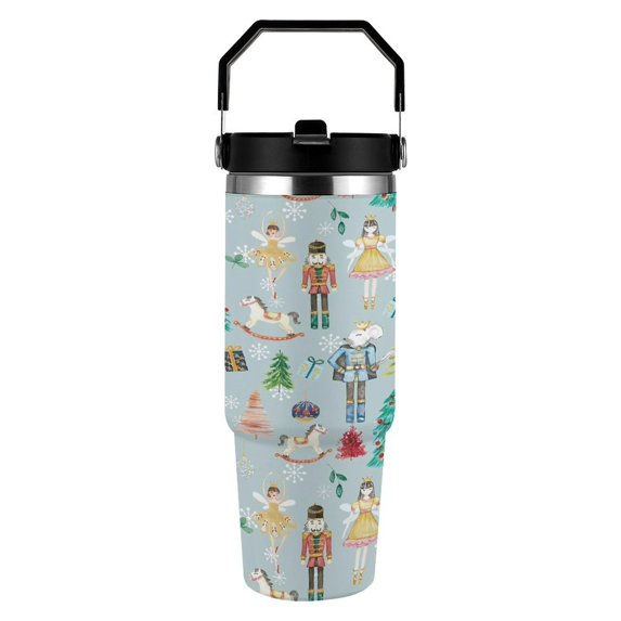 Christmas Ballet Nutcracker Prince Fairy Mouse Green 30 oz Stainless Steel Tumbler with Handle, Insulated Travel Coffee Mugs Cup Gifts for Men Women Kids