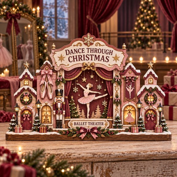 Christmas Ballet Theater Wooden Block 3 Layer Tabletop Decor for Dancers