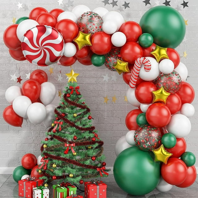 Christmas Balloon Arch kit with Red White Candy Balloons Gift Box ...