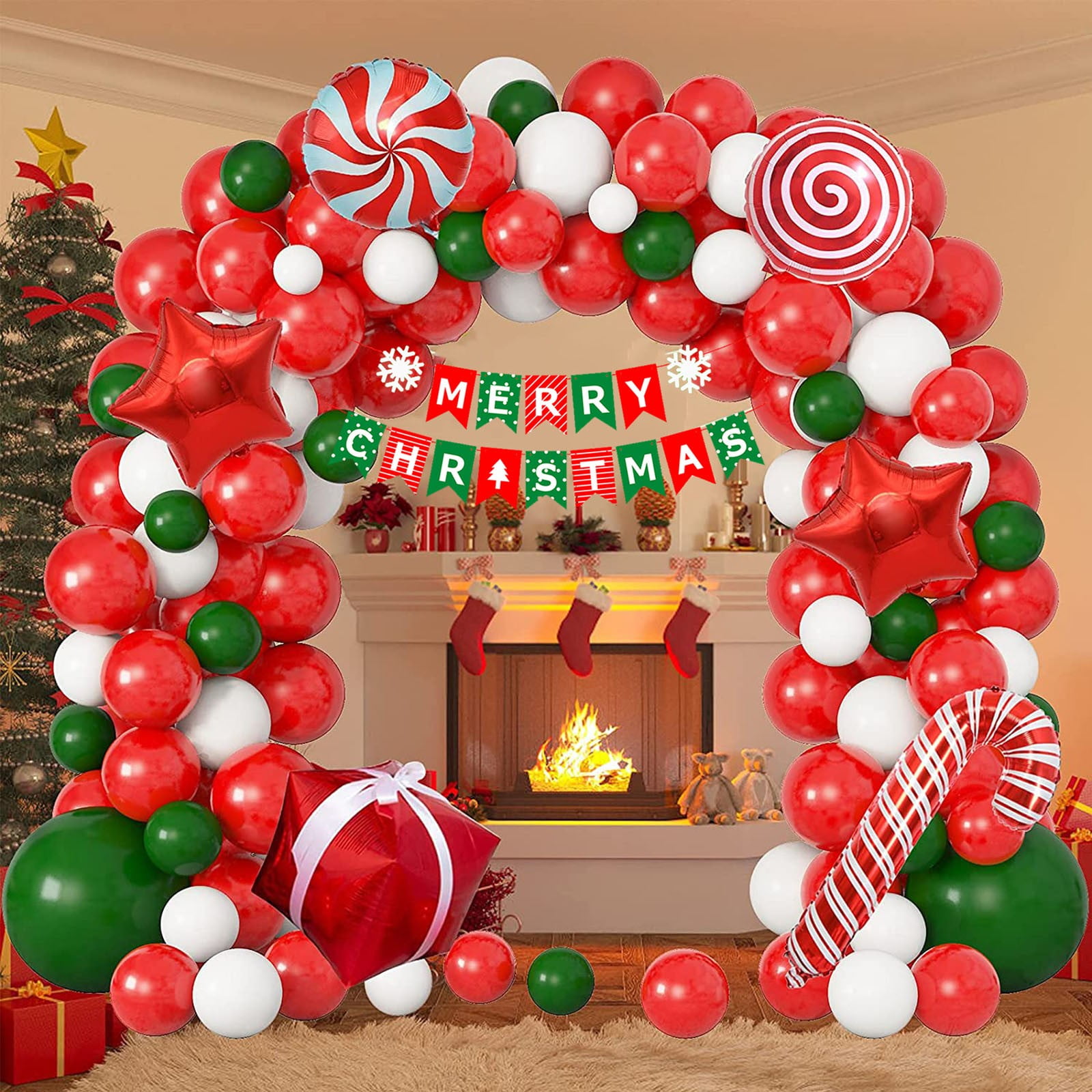 Christmas Balloon Garland Arch Kit With Red Green Gold Ballons Candy