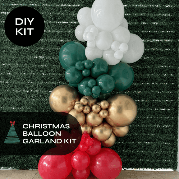 Pop Up Balloons - Christmas Balloon Garland Kit Red, White, Deep Green, Gold 10 ft Professional Grade Latex Balloons