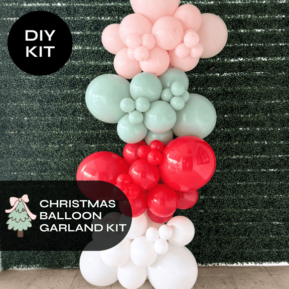 Pop Up Balloons - Christmas Balloon Garland Kit Red, White, Pastel Pink & Mint 6 ft Professional Grade Latex Balloons
