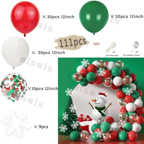 Christmas Balloon Set Candy Cane Aluminum Red Green Christmas Tree New Year Party Balloon Chain Arch Decoration Supplies Gifts (SD7,Set)