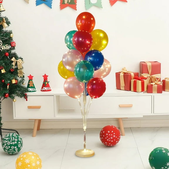 Christmas Balloon Stand Kit with Lights, 2 Set Reusable Floor Column Base with 28 Metallic Balloons, Air Pump, and String Lights for Party, Wedding, Holiday Decorations