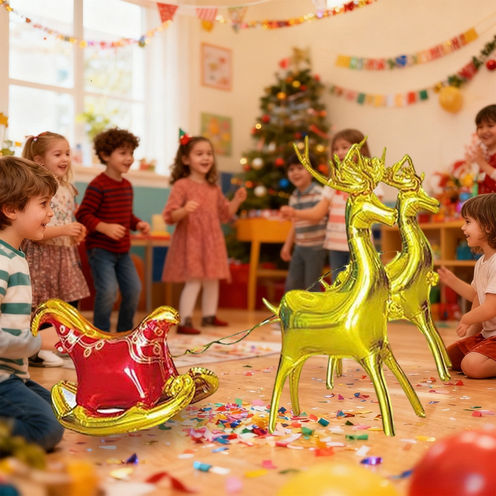 Gold Reindeer Foil Balloon - 63x51cm Christmas Party Decoration, Metallic Holiday Decor