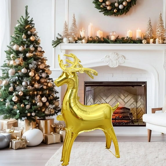 Christmas Balloons, Christmas Foil Balloons Large Reindeer Balloon Santa's Sleigh Mylar Balloons for Holiday, 3D Elk , Inflatable Standing Reindeer for Xmas New Year Party Decorations