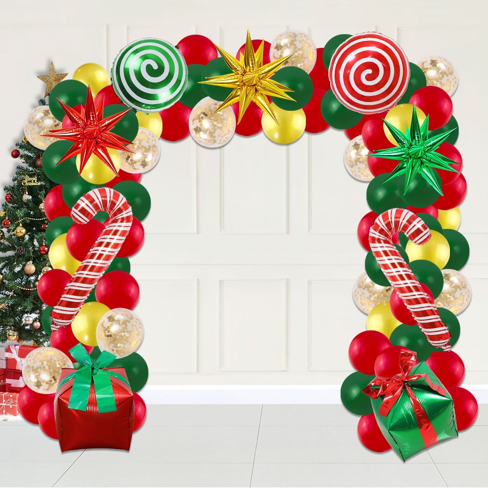 Qwaerplpn Balloons, Foil Gold Green Red Christmas, (70 Piece)