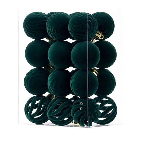 Christmas Balls 24 Pack Flocked Velvet Shatterproof Ornaments, Wavy Embossed Solid and Hollow Cut Baubles, 1.57 Inch, for Christmas Tree Holiday Decor, Rustic Farmhouse Winter Party Decor