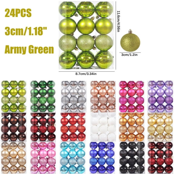 Christmas Decorations Decorative Balls 24PCS Christmas Tree Ornament Pendant Party Supplies Tree Hanging Plastic Ball 3cm/1.18" Gifts