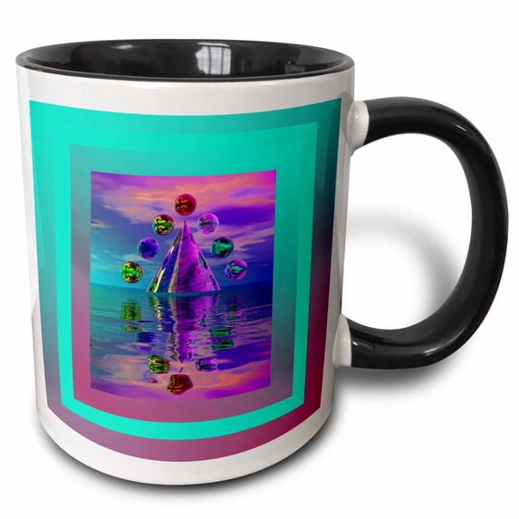 3drose, Christmas Balls 3d, Aqua, 15oz Two-tone Black Mug
