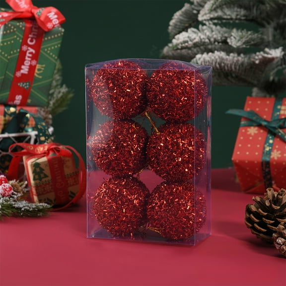 Christmas Balls, 6pcs Red Glitter Foam Ornaments Set Lightweight Hanging Decorations for Christmas Tree Holiday Party Home Decor 2025