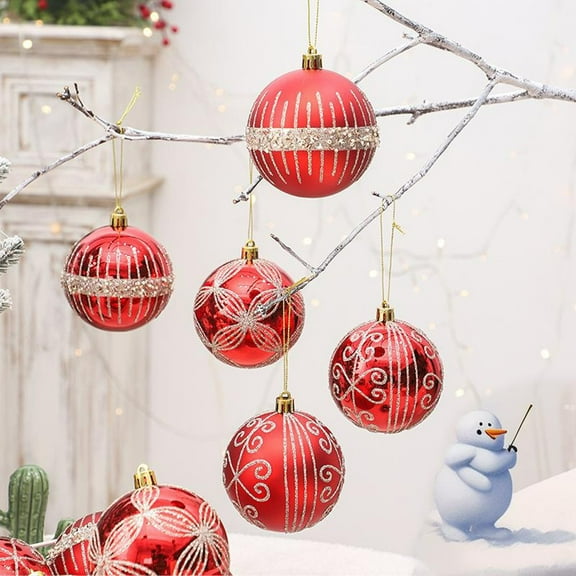 Christmas Balls, 6pcs Red and Silver Painted Ornaments Set Shatterproof Plastic Hanging Decorations for Christmas Tree Holiday Party Home Decor 2025