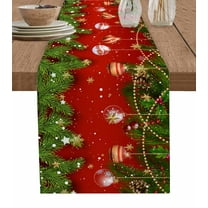 Christmas Balls Burlap-Cotton Table Runner 90 Inches Long,Red Green Xmas Tree Snowflake Farmhouse Table Runners,Outdoor Dining Tablecloths Decor for Baby Shower Party Wedding 13x90