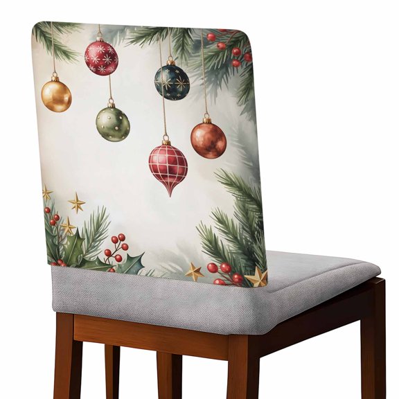 Christmas Balls Chair Covers Set of 1 Vintage Xmas Shiny Ball Holly Berry Star Beige Background Chair Back Covers Stretch Removable Washable Slipcovers Protector for Dining Room Kitchen Party Decor