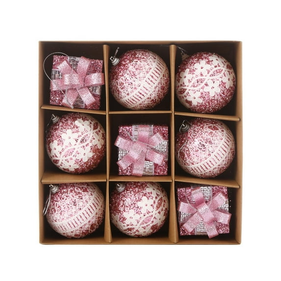 Christmas Balls, Christmas Tree Ornaments, 9 Pcs Christmas Tree Decorative Balls for Holiday Wreath Decoration, Lightweight Durable Foam Material, 8cm Easy to Hang White Pink Red Set