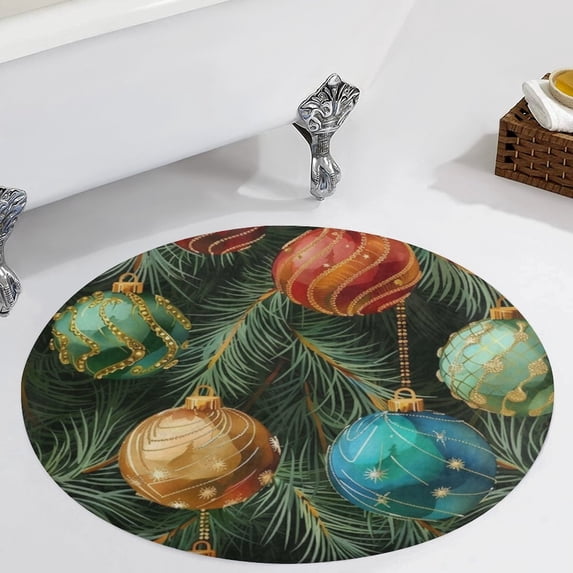 Christmas Balls Colorful Round Carpet Circle Rug Outdoor Patio Area Rug Washable Large Area Rugs Hallway Room Decor Fitness Mats