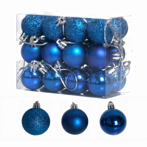 Christmas Balls, Day Ornaments,24 Pcs Shatterproof Ball Hanging for Xmas Tree Party Decoration Frosted Ball, Matte, Shiny (Blue, 1.18inch(30mm))