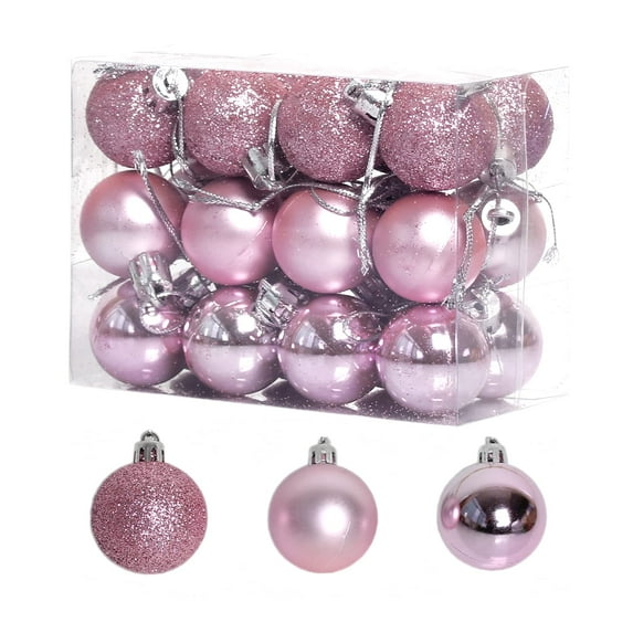 Christmas Balls, Day Ornaments,24 Pcs Shatterproof Ball Hanging for Xmas Tree Party Decoration Frosted Ball, Matte, Shiny (Pink, 1.18inch(30mm))