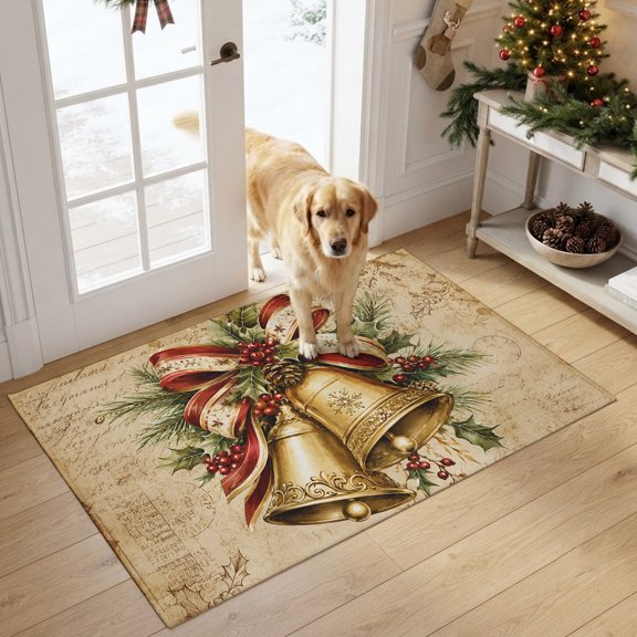 Christmas Balls Entryway Rug 2'x3' Non Slip Front Door Mats, Vintage Xmas Snowflake Pine Needle Entrance Rugs Indoor Outdoor Carpet, Washable Floor Mats Small Area Rug for Bedroom Kitchen