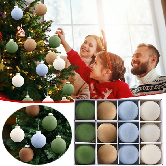 Bolas de Navidad flocadas, adornos de bolas para árbol de Navidad, bolas de plástico, adornos colgantes decorativos de Navidad, decoración para árbol de Navidad