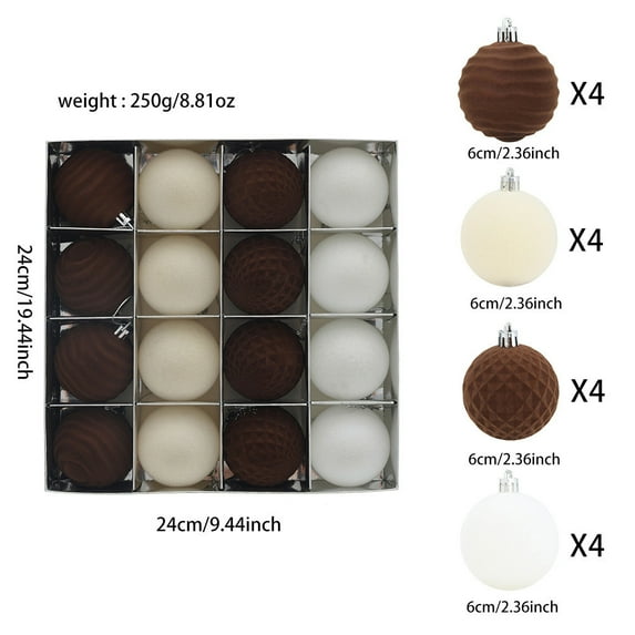 Christmas Balls Flocked Tree Ornaments 2.4in 12pcs Brown Foam Velvet Hanging Plastic Balls Classic Style Durable Metal Buckle Easy Hang Multi-Functional Decorative for Tree Door Wall Porch