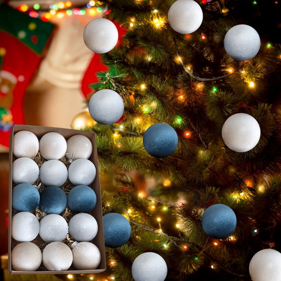 Christmas Balls Indoor Decor, 15 Pcs Velvet Christmas Balls Flocked Christmas Tree Ball Ornaments Plastic Balls Xmas Decorative Hanging Ornaments Christmas Tree Decoration 3.15 Inch, 8cm/3.15in