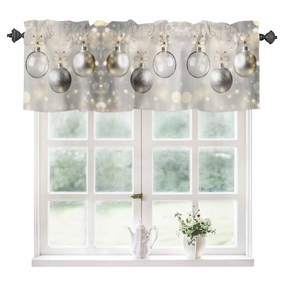 Christmas Balls Kitchen Valances for Windows 60x18 Inch Kitchen Curtains Valances Rod Pocket Silver Xmas Balls Glitter Sparkle Stars Bathroom Window Valances for Window Treatment Decor