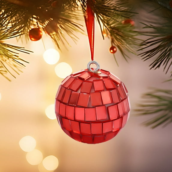 Christmas Balls, Mini Disco Mirror Ball, 1.9in Reflective Mirror Silver Ball, Photography Props, Suitable for Christmas Trees, Festivals and Party Decorations(Red)