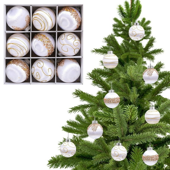 Christmas Balls Navy Blue Ornaments - Pack of 9 Luxury Christmas Tree Decorations Shatterproof - Satin Glitter Xmas Bulbs Set, 80mm 3.15 inch(White)