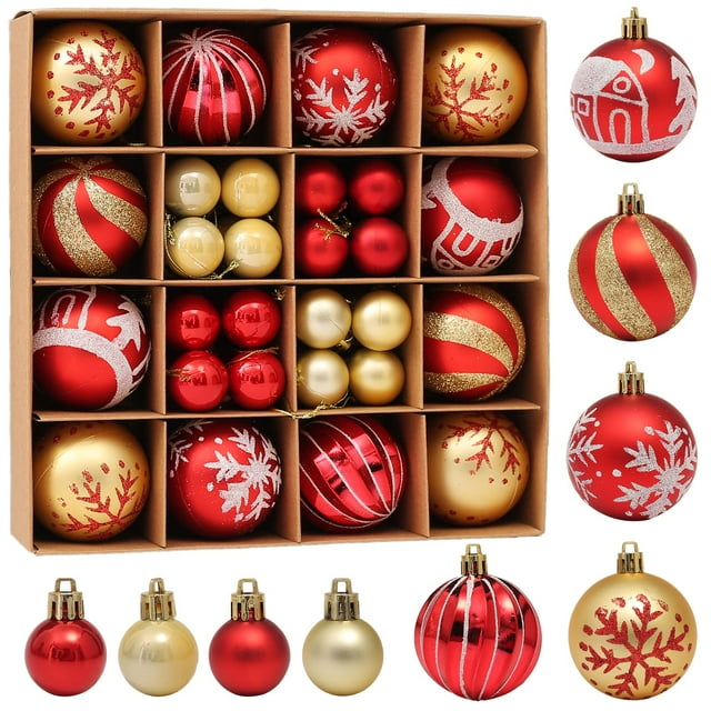 Christmas Balls Ornament Set, 44Pcs Christmas Decorations Tree Balls