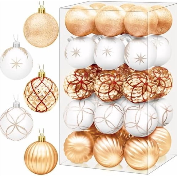 Christmas Balls Ornaments, 30 Pcs 2.5 Inch Shatterproof Christmas Decoration Balls for Xmas Tree Hanging, Festival Home Party Decors, (Champagne & White)