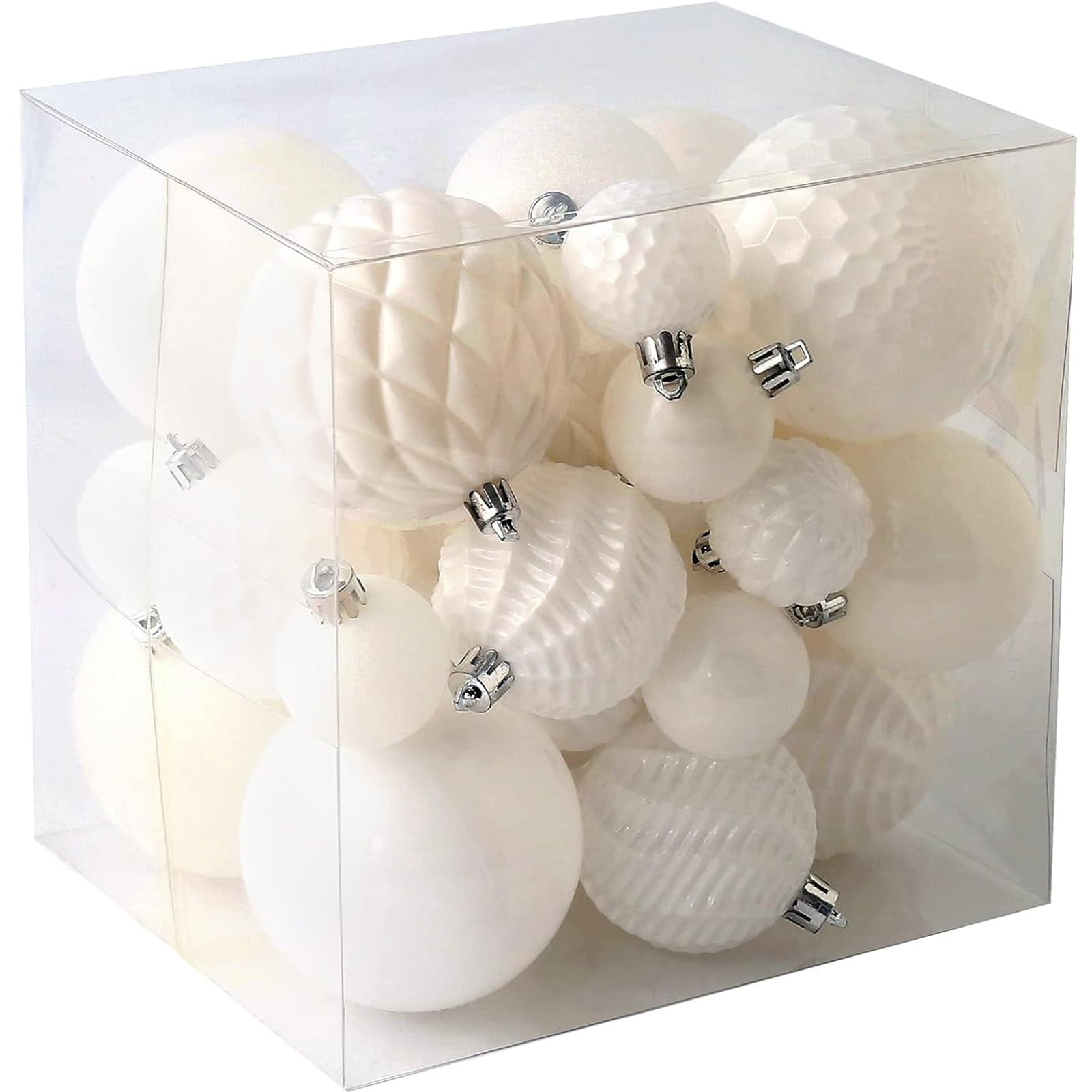 White Shatterproof Spherical Christmas Ornaments Set with Hanging Loop