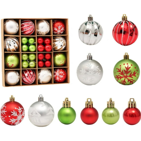 Christmas Balls Ornaments 44Pcs for Xmas Tree Theme, Shatterproof Christmas Haning Ball Ornament Set Decorations, for Xmas Tree Holiday Wedding Festive Party