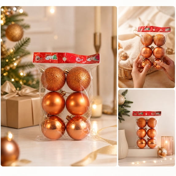 Christmas Balls Ornaments Set, Shatterproof Plastic Hanging Bulbs for Xmas Tree Decorations Holiday Party , 6 Pack Orange