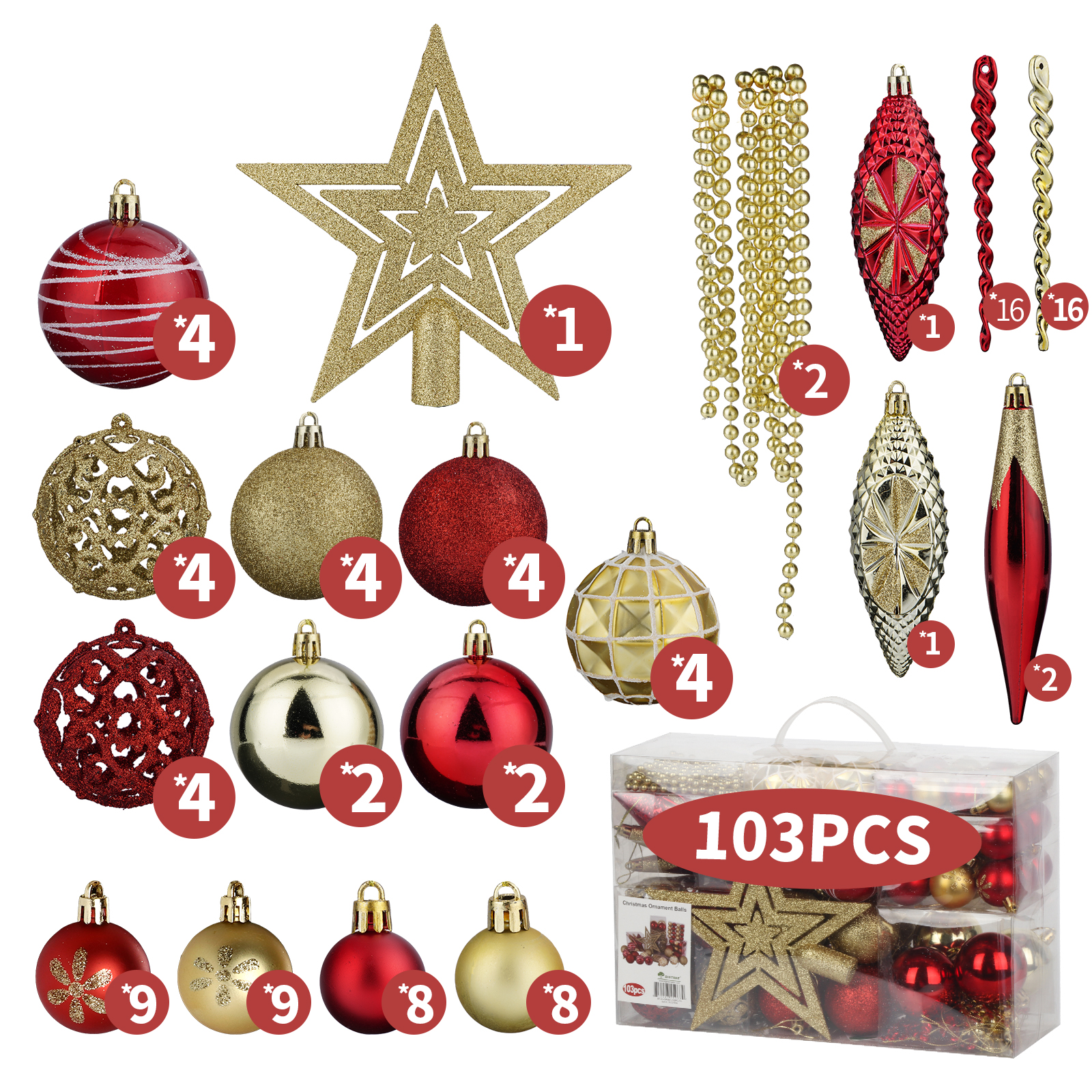 Christmas Balls Ornaments Shatterproof Christmas Tree Decoration Holiday Decoration 103 Pieces - image 1 of 11