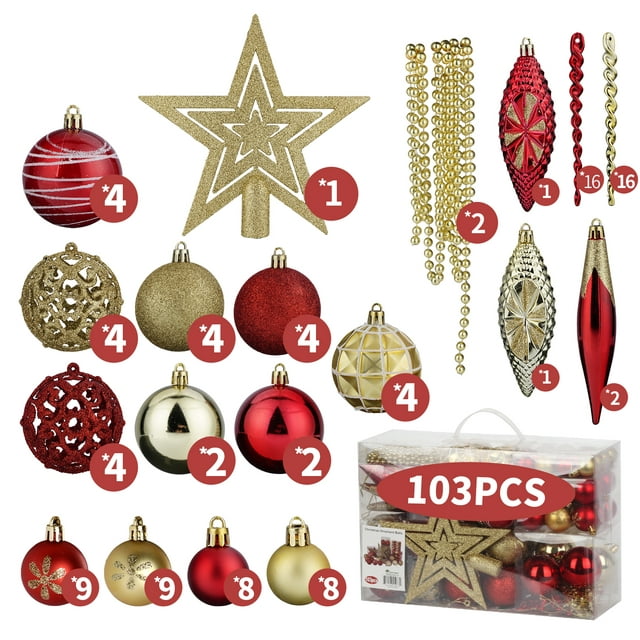 Christmas Balls Ornaments Shatterproof Christmas Tree Decoration Holiday Decoration 103 Pieces