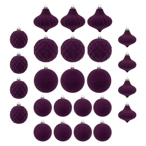 Christmas Balls Ornaments Velvet 25Pcs Flocked Christmas Tree Assortment for Xmas Tree Holiday Decor Pre-Strung Hanging Ornament Decorations