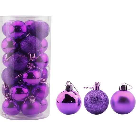 Christmas Balls Ornaments for Xmas Tree - GIXUSIL 24Pcs Mini Christmas Tree Decorations Holiday Hanging Ball for Holiday Wedding Party Birthday Decoration (Purple, 3cm)