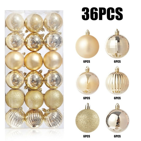 Christmas Balls Ornaments for Xmas Tree, 36 pcs Plastic Shatterproof Baubles Colored and Glitter Christmas Party Decoration 1.2inch Set