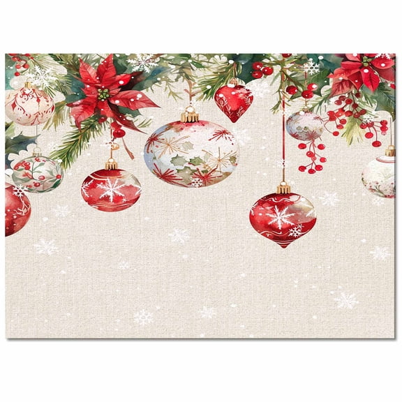Christmas Balls Poinsettia Area Rug 2x3ft Fir Leaves Winter Snowflakes Non-Slip Washable Square Rugs Retro Linen Soft Felt Indoor Floor Mat for Bedroom Kitchen Living Room Bathroom