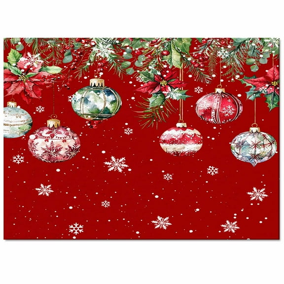 Christmas Balls Red Area Rug 5x7ft Winter Poinsettia Fir Tree Snowflakes Non-Slip Washable Square Rugs Soft Felt Indoor Floor Mat for Bedroom Kitchen Living Room Bathroom