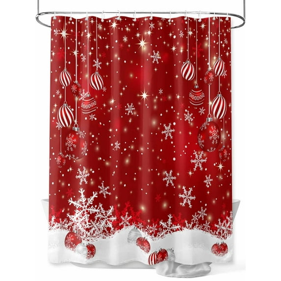 Christmas Balls Red Shower Curtain Set ,Waterproof Fabric Shower Curtains Winter Snowflake Shower Curtains for Bathroom,Bathroom Decor 72"x78"