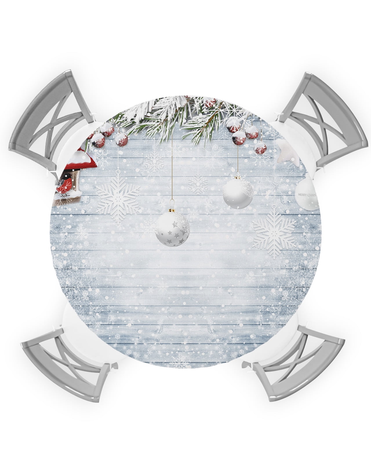 Christmas Balls Round Fitted Tablecloths Table Cover, Xmas Tree Winter