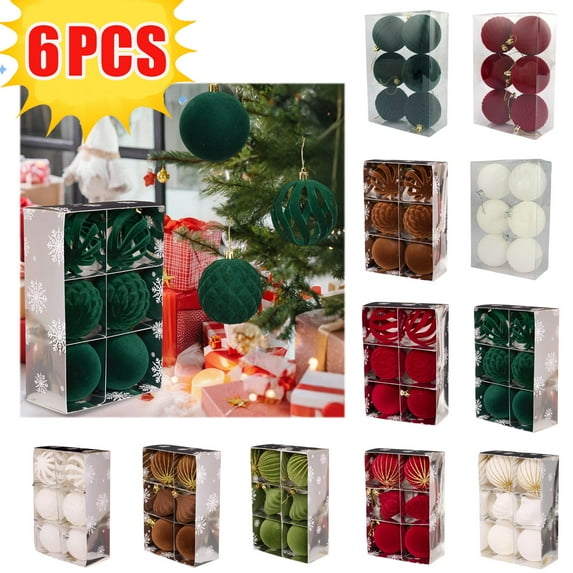 Christmas Balls Set, Velvet Hanging Ball Ornaments, Flocked Velvet Ornaments for Christmas Tree – 8cm Velvet Ball Ornaments(8cm 6pcs)|YISHFHP