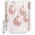 thumbnail image 1 of Christmas Balls Shower Curtain, 48" x 72", Pink Stripe Snowflake Texture Waterproof Bathroom Curtain Washable Shower Curtain Set with 12 Hooks, 1 of 6