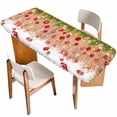 thumbnail image 1 of Christmas Balls Table Cloths for 8 Foot Rectangle Tables, Winter Snowflake Farmhouse Wooden Grain Patio Waterproof Elastic Fitted Tablecloths, Washable Rectangular Table Cover for Camping, 1 of 8