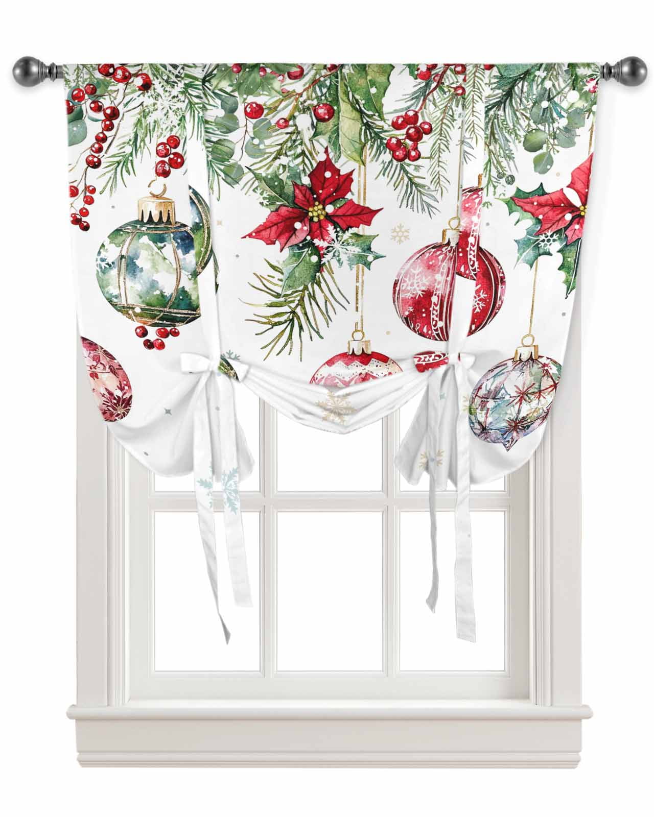 Christmas Balls Tie Up Curtains for Kitchen Bathroom Bedroom Windows 63