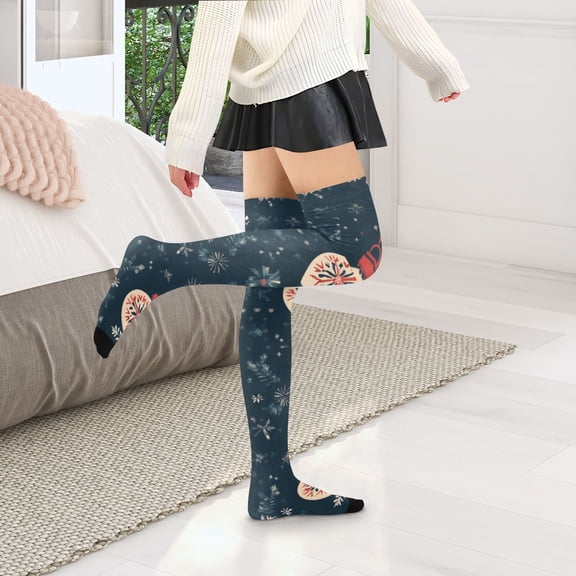 Christmas Balls Womens Thigh High Stocks Over Knee High Socks Thigh Tigh Boot Stockings