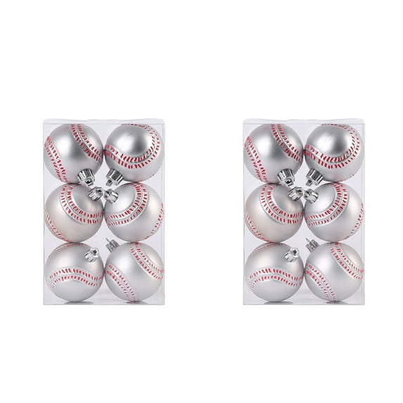 Christmas Balls Xmas Tree Ornaments Set with Shatterproof Hanging Loop Football Baseball Basketball Sports Theme Decorative Hanging Ornaments for Holiday Party Christmas Tree Home