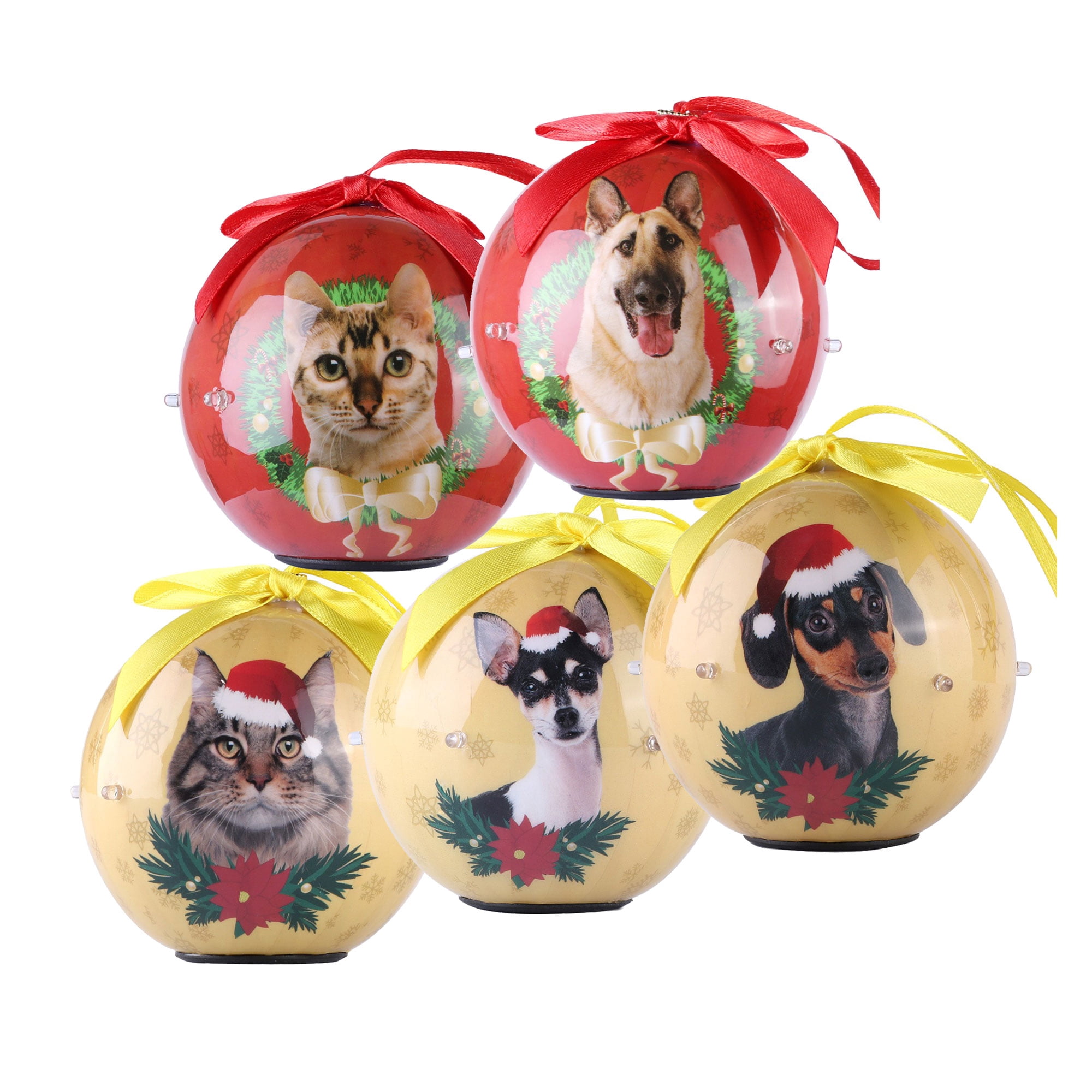 Christmas Balls with Sparkling Light and Pet Face for Christmas Tree Home Décor